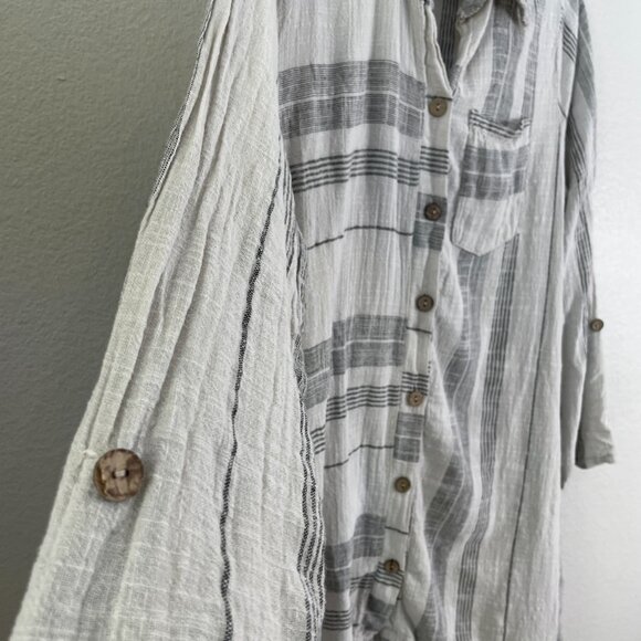 Saga Womens OS Made In Italy 100% Linen Striped Long Shirt Tunic Top Button Back - Picture 7 of 12